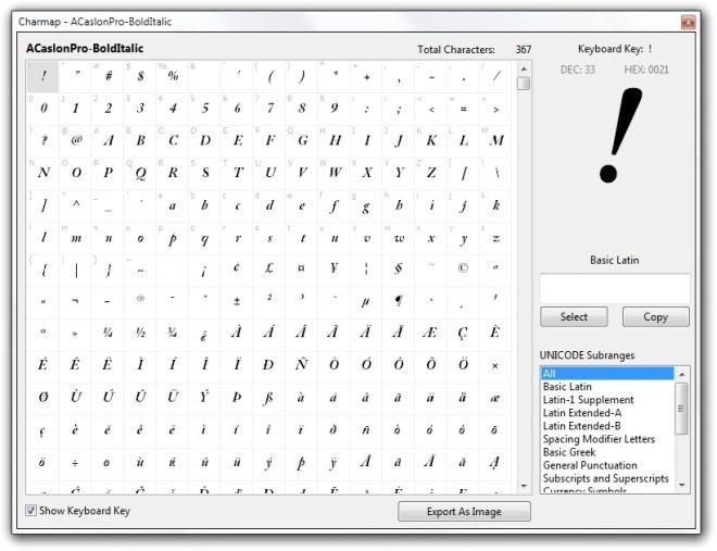 NexusFont: PC上のフォントを管理し、文字マップを画像としてエクスポート