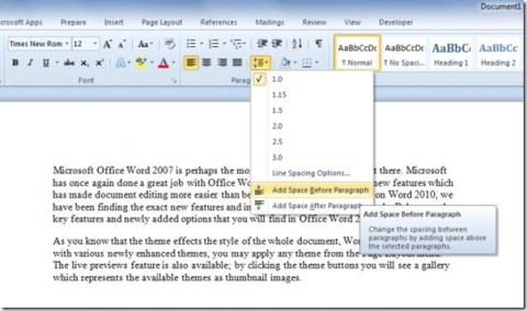 Jak szybko dodać spację przed akapitem w programie Word 2010