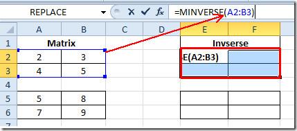 Excel 2010: Funzione inversa della matrice (MINVERSE)