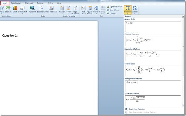 Adicione equações matemáticas com o editor de equações do Word 2010