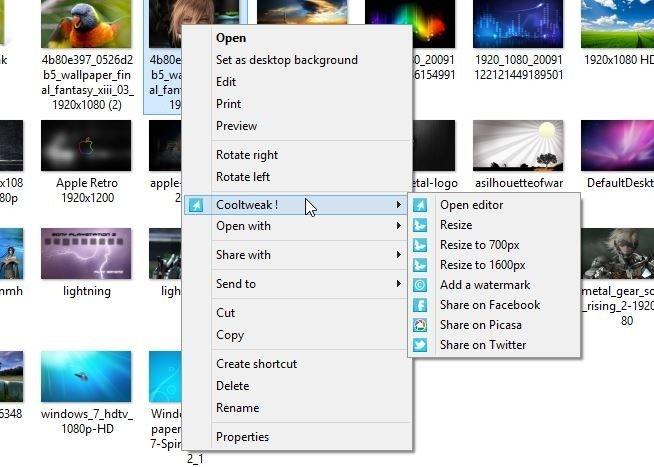 Cooltweak: Redimensionar, añadir marca de agua y compartir imágenes desde el menú contextual de Windows