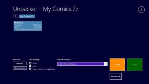 Windows 8とRTでZIP、RAR、7zなどのアーカイブをUnpackerで解凍する