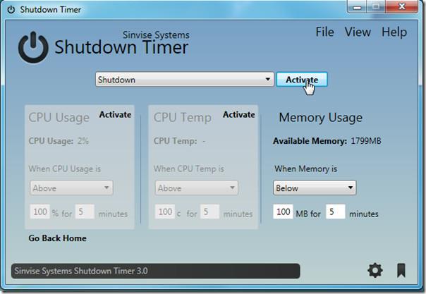 Таймер выключения выполняет действия на основе системных событий Windows