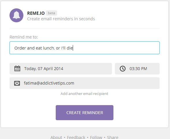 Reme.IO is een eenvoudige herinneringsservice die werkt met uw e-mail