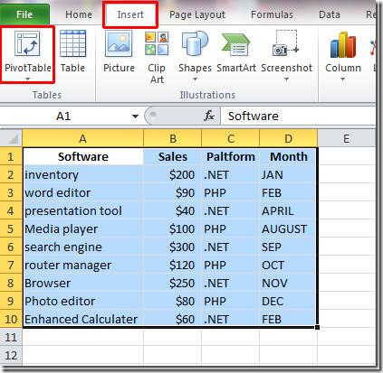 Excel 2010：建立資料透視表和圖表