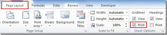 Convertire il foglio di lavoro Excel in carta millimetrata