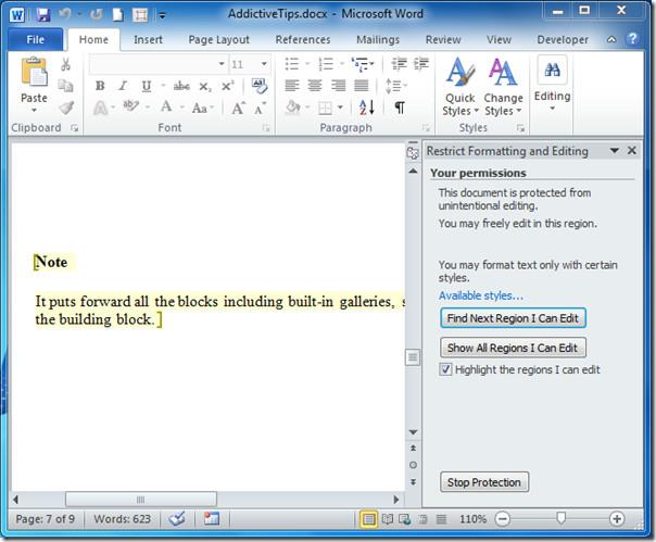 編集を制限してWord 2010文書を保護する