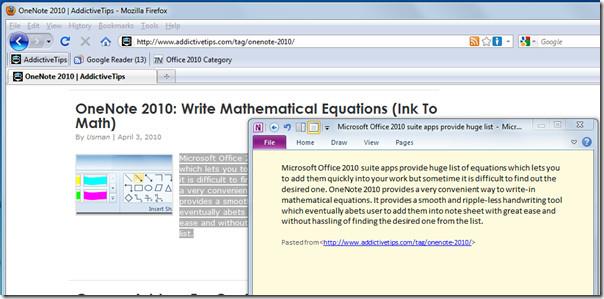 傳送到 OneNote 2010 Web 瀏覽器集成
