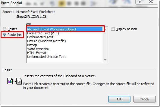 將 Excel 2010 中的資料表嵌入 Word 文件
