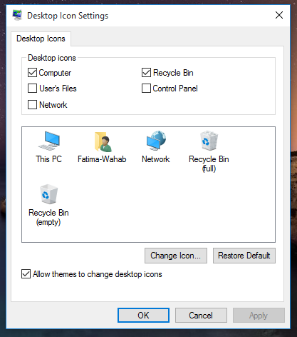Windows 10のデスクトップに「このPC」、「ごみ箱」、「コントロールパネル」アイコンを追加する