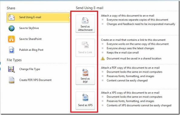 Técnicas de compartilhamento de documentos do Word 2010