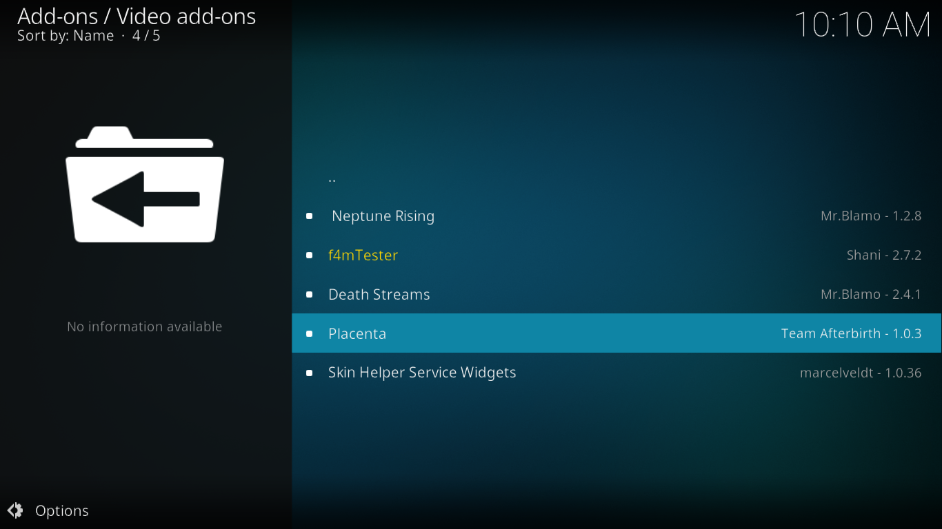 Placenta Kodi-add-on, de nieuwste Exodus Fork
