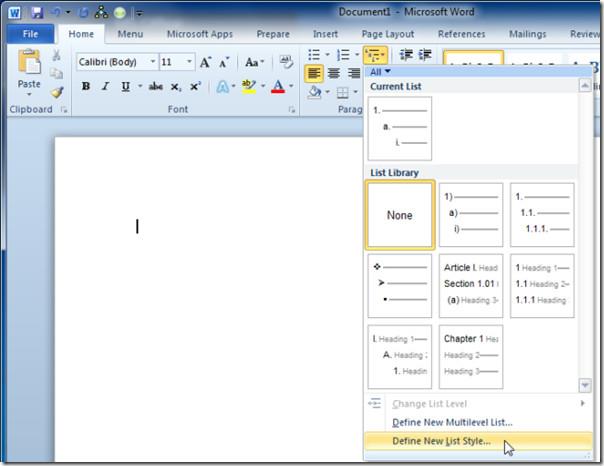 Word 2010：定義單級清單格式