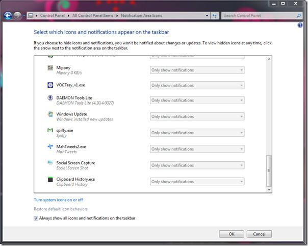 Windows 7の通知領域に表示されたアイコンを削除する – トレイクリーナー