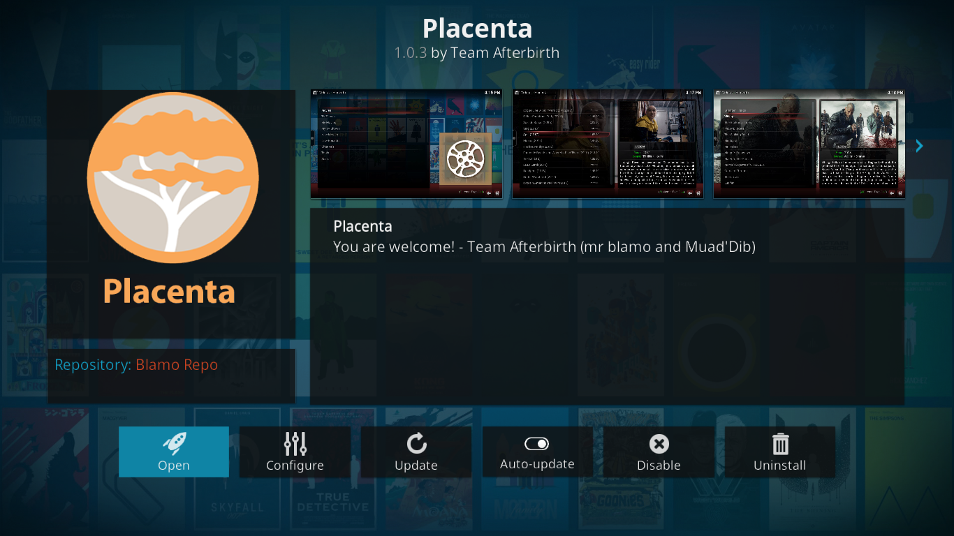 Placenta Kodi-add-on, de nieuwste Exodus Fork