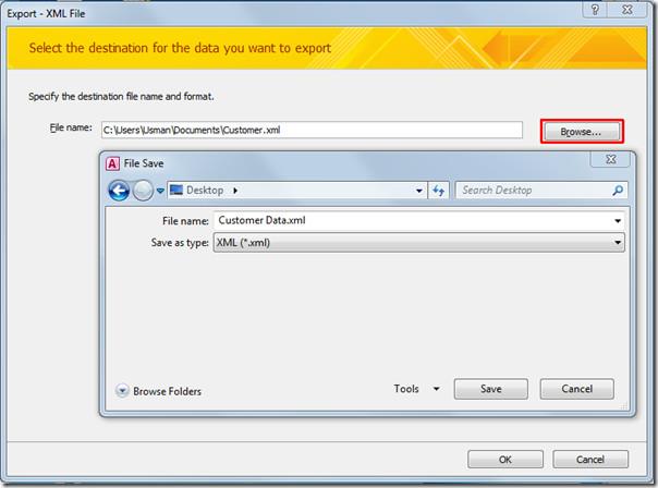 ส่งออกตาราง Access 2010 ไปยังไฟล์ข้อมูล XML ส่งออกตาราง Access 2010 ไปยังไฟล์ข้อมูล XML