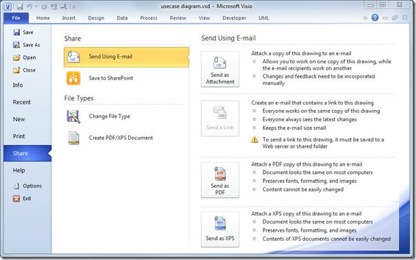 Enviar desenho do Visio como anexo de e-mail em formato PDF e XPS