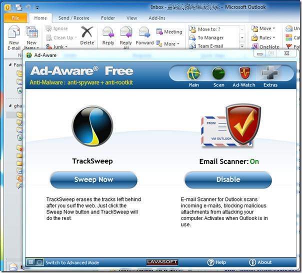 Scan e-mailvirussen in Outlook 2010 met Ad-Aware Free