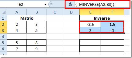 Excel 2010：矩陣逆函數（MINVERSE）