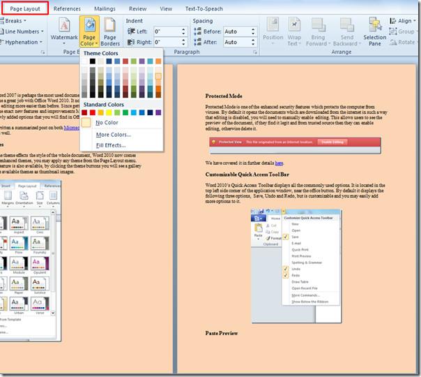 Word 2010で画像の背景と色を挿入する