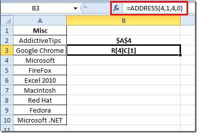 Excel 2010: Función de dirección