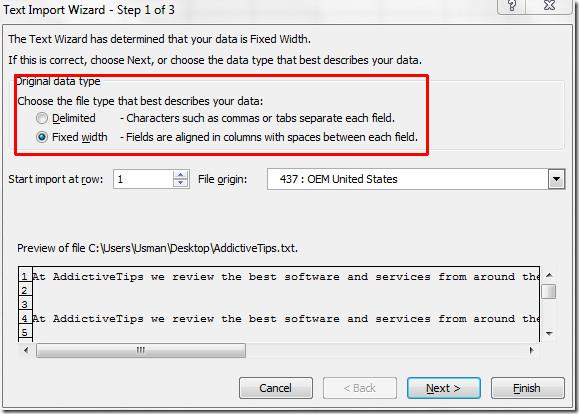 Importar arquivo de texto de documento para planilha do Excel 2010