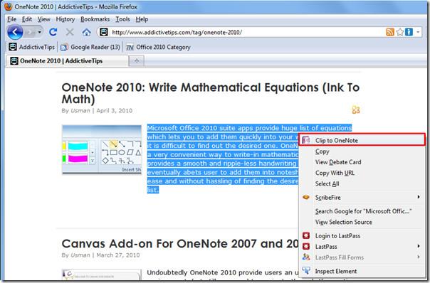 傳送到 OneNote 2010 Web 瀏覽器集成