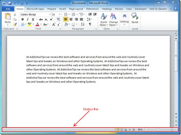 Hinzufügen von Informationen in der Statusleiste von Word 2010