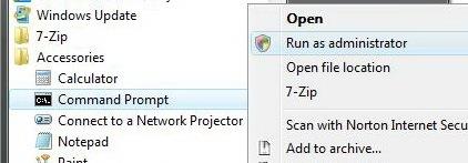 Windows 7/Vistaで管理者特権のコマンドプロンプトを開く