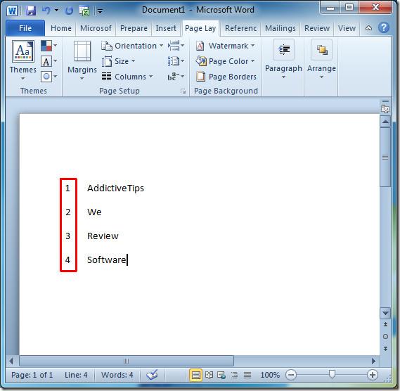 Word 2010: Belgeye Satır Numarası Ekleme
