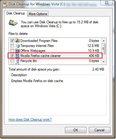 Ajouter l'option « Vider le cache de Firefox » à l'utilitaire de nettoyage de disque Windows Ajouter l'option « Vider le cache de Firefox » à l'utilitaire de nettoyage de disque Windows