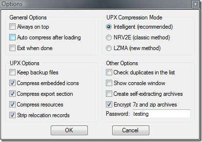 ضغط الملفات/المجلدات دفعة واحدة بصيغ UPX أو ZIP أو 7z