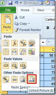 Kopiuj dane arkusza kalkulacyjnego Excel 2010 jako połączony obraz Kopiuj dane arkusza kalkulacyjnego Excel 2010 jako połączony obraz