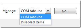 ตัวจัดการ Add-In ของ Office Outlook 2010