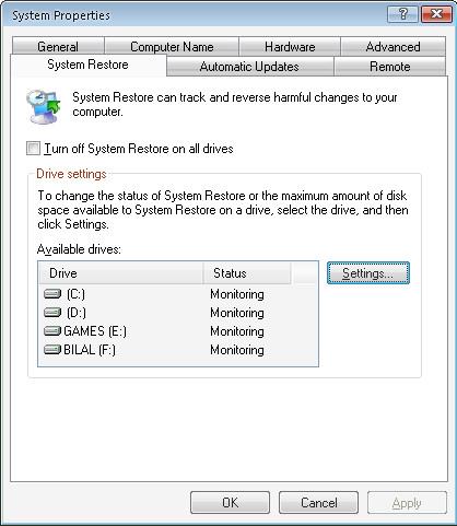 Systeemherstel uitschakelen in Windows 7 / Vista / XP