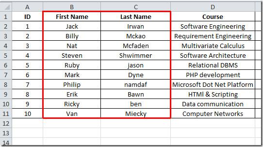 Excel 2010: Dividi i dati della colonna in due [Analizza celle]