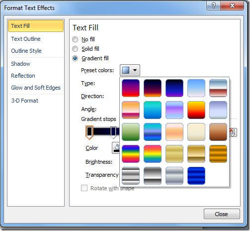 Word 2010 グラデーション塗りつぶしでフォントの色を変更する