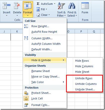 Excel 2010：隱藏/取消隱藏列、行、工作表