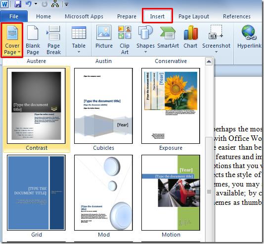 So fügen Sie schnell ein Seitencover in ein Word 2010-Dokument ein