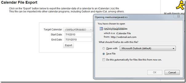 استيراد تقويم Google وAOL في Outlook 2010