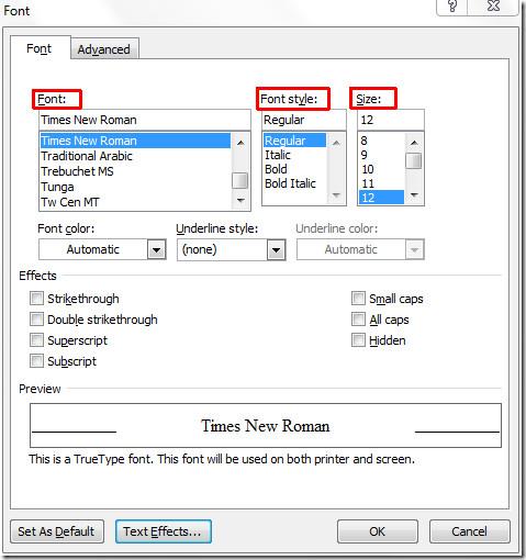 Alterar configurações e estilos de fonte padrão no Word 2010