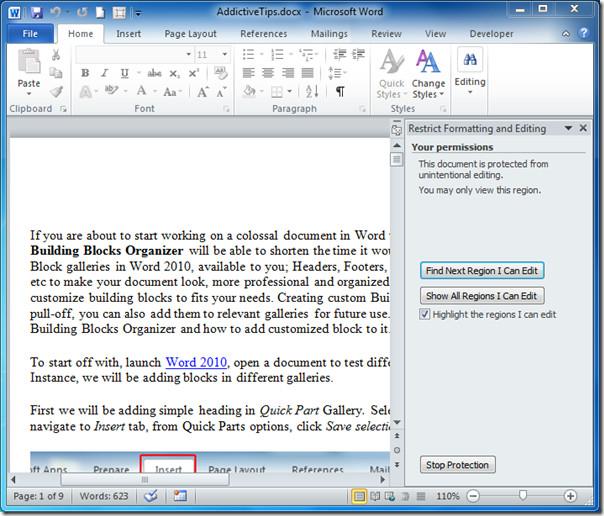 編集を制限してWord 2010文書を保護する