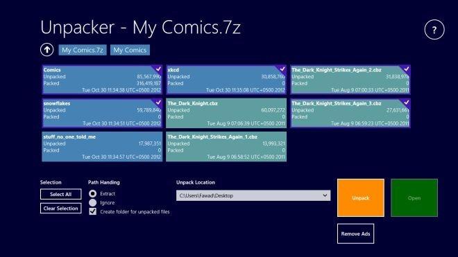 Windows 8とRTでZIP、RAR、7zなどのアーカイブをUnpackerで解凍する