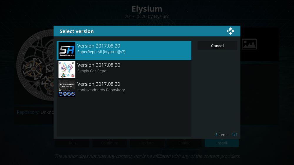 Elysium Kodiアドオンのインストール方法、複数の作業リポジトリ