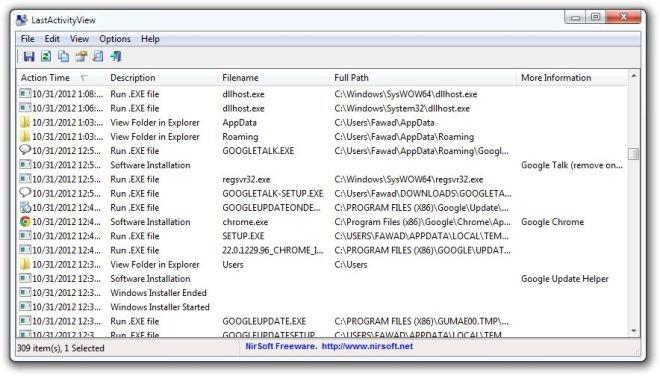 LastActivityView で PC で実行されたすべてのアクションのログを表示する
