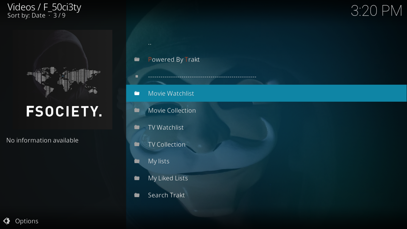Alat tambah F_50ci3ty (Fsociety) untuk Kodi — Pemasangan dan Ciri