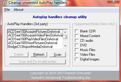 Windows 7/Vista/XPのオプションリストから自動再生ハンドラーを削除する