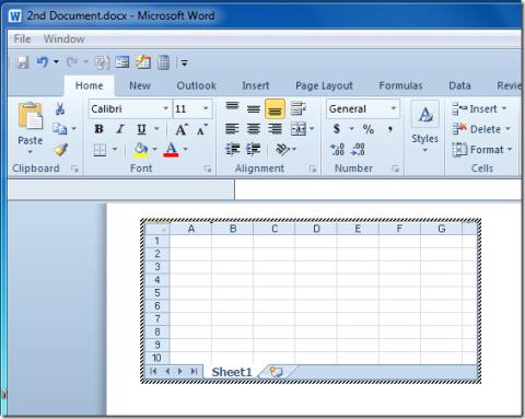 在 Word 2010 文件中插入 Excel 電子表格