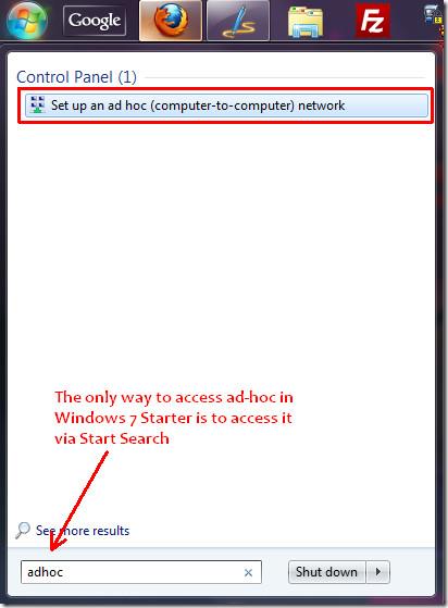 Windows 7 Starter のワイヤレス アドホック ネットワーク