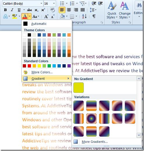 Word 2010 グラデーション塗りつぶしでフォントの色を変更する